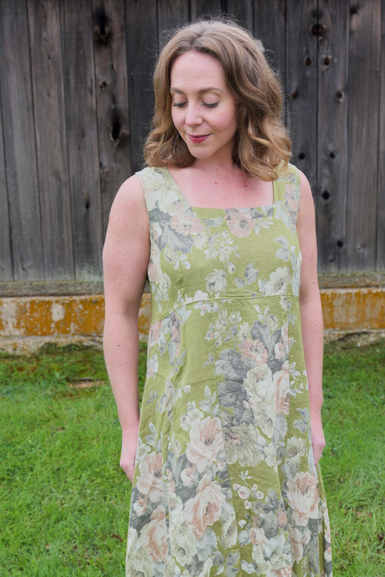 French Linen Dress - Sage Romance