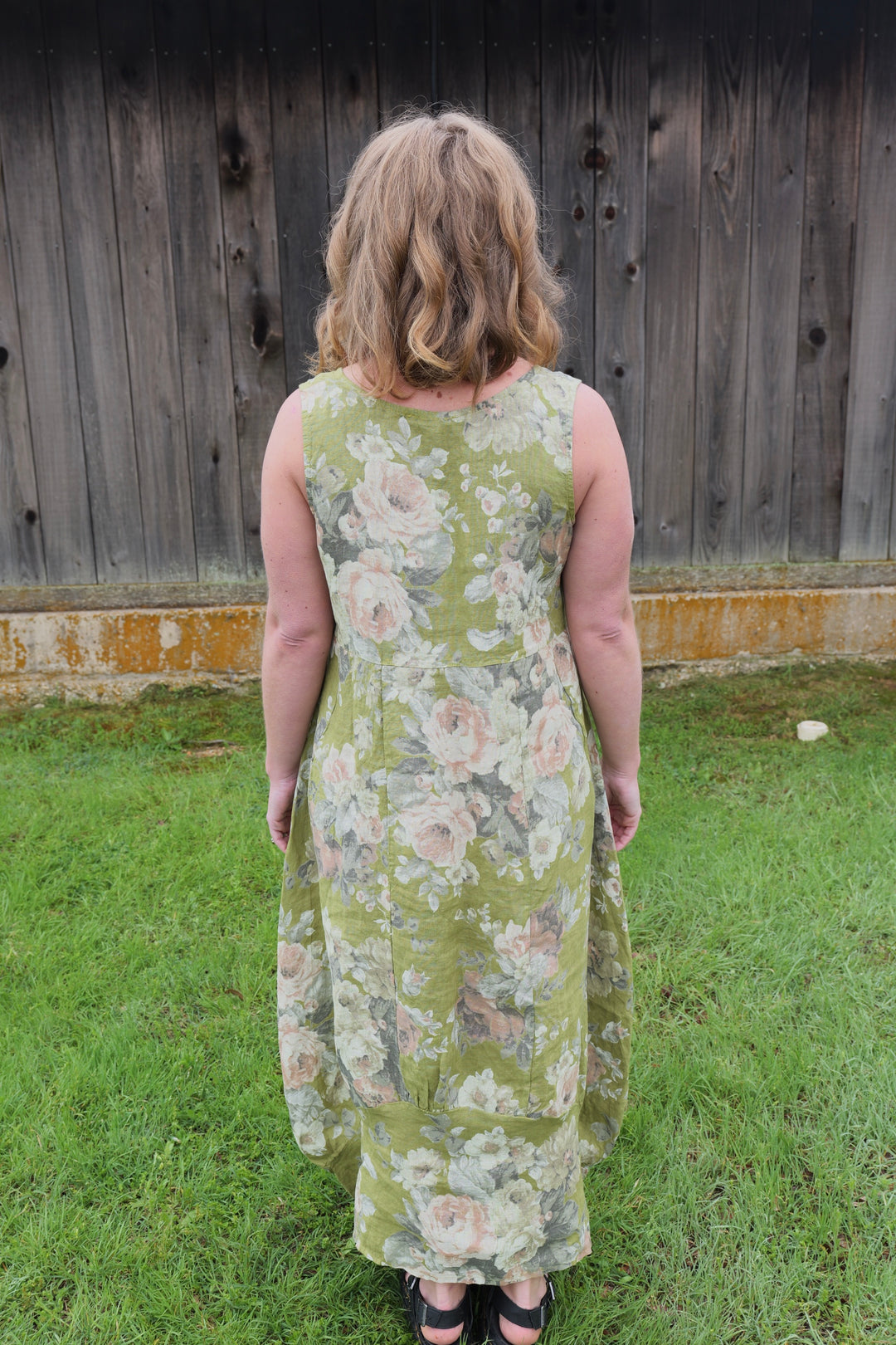 French Linen Dress - Sage Romance