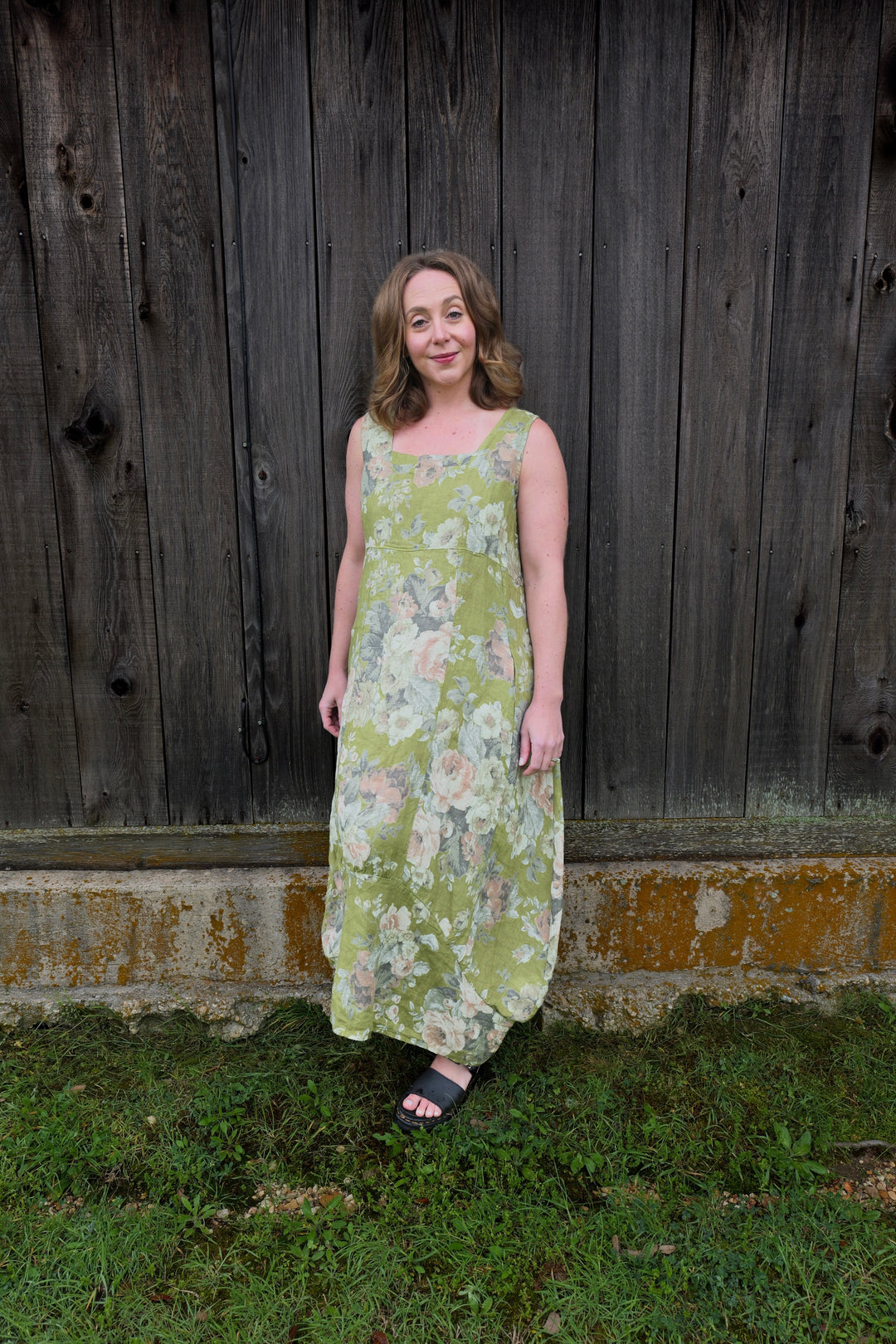 French Linen Dress - Sage Romance