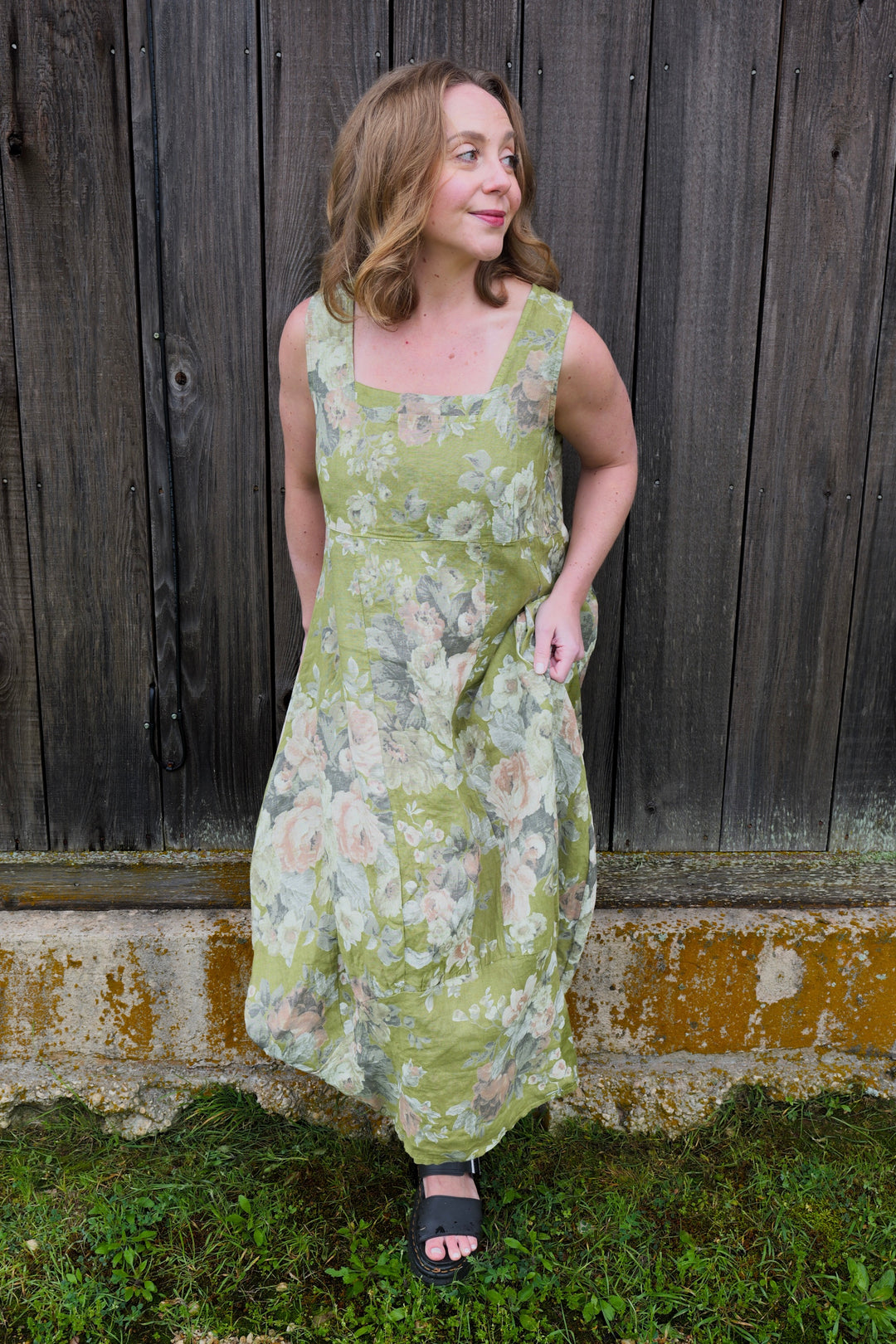 French Linen Dress - Sage Romance