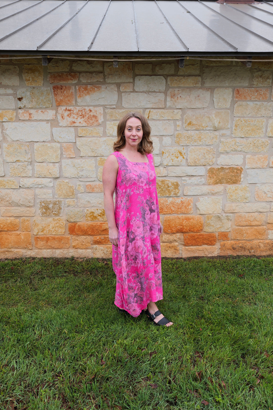 French Linen Dress - Fuchsia Pink