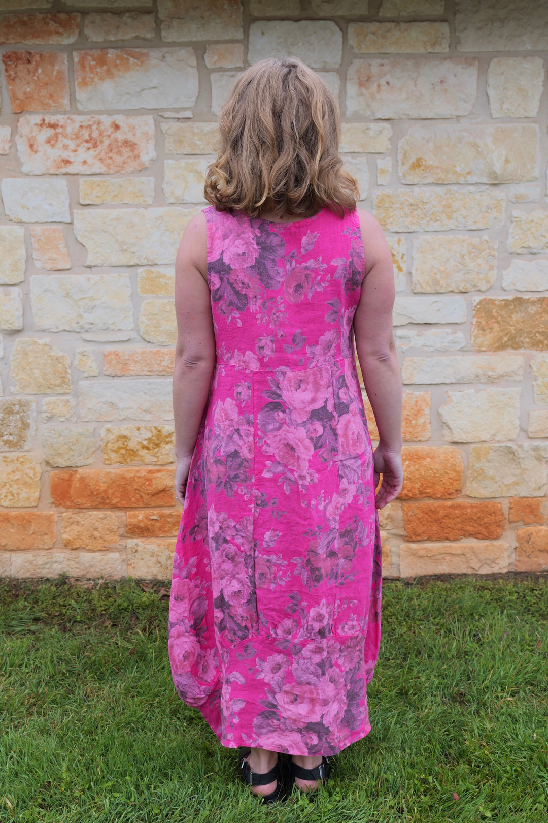 French Linen Dress - Fuchsia Pink