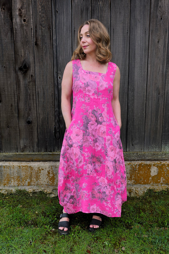 French Linen Dress - Fuchsia Pink