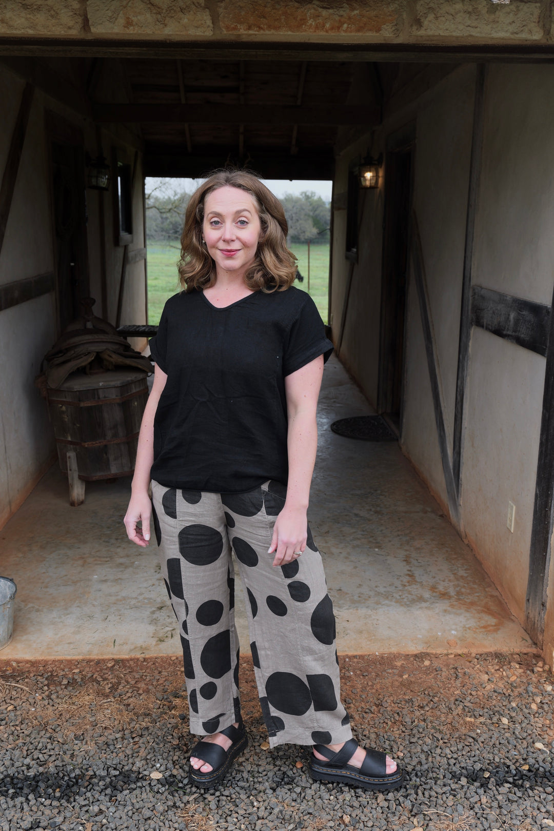 French Linen Pants - Easy polka dot
