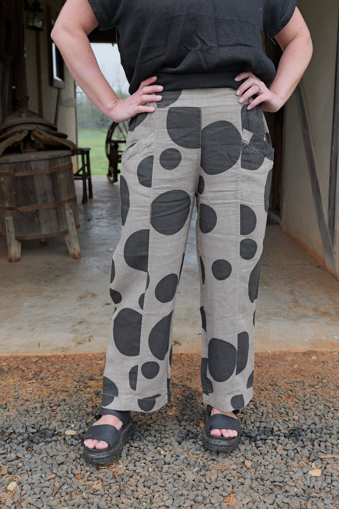 French Linen Pants - Easy polka dot