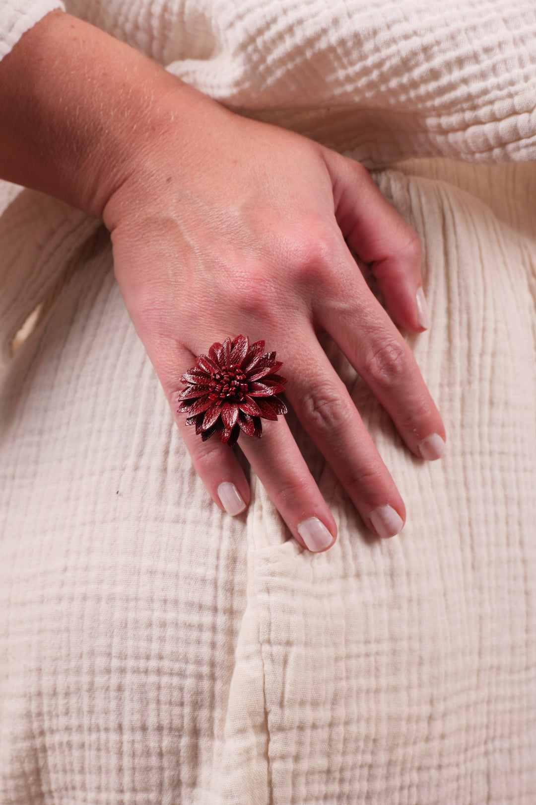 Leather Flower Ring