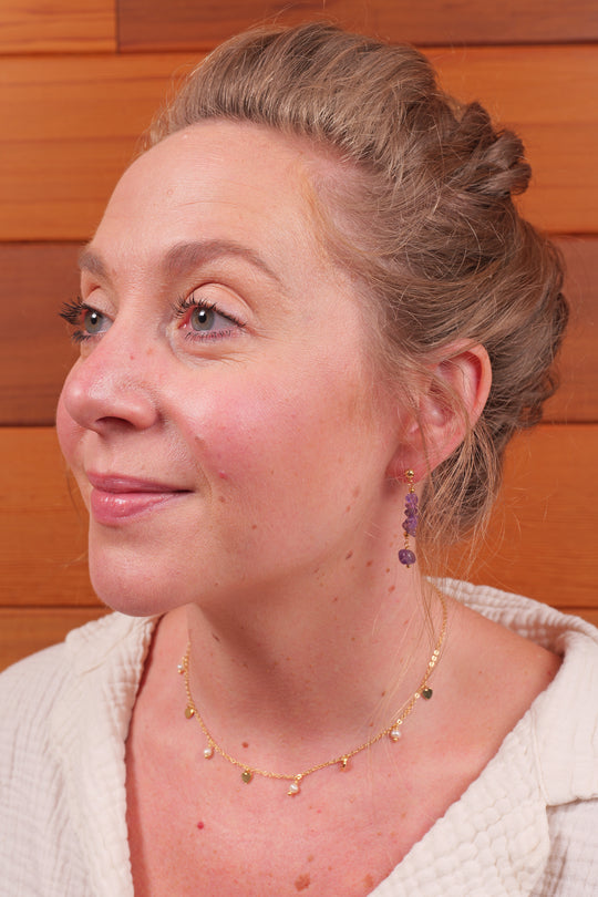 Amethyst Cluster Drop Earrings