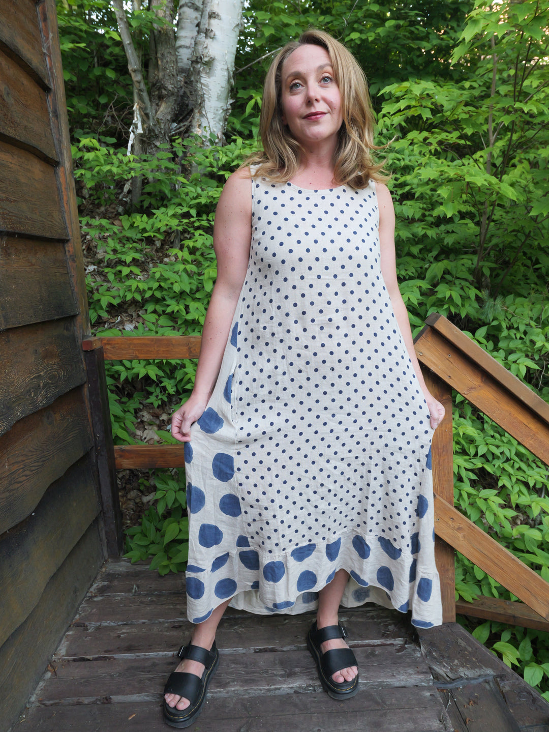 Linen Polka Dot Dress - Blue Kulta Boutique Linen Polka Dot Dress - Blue Kulta Boutique