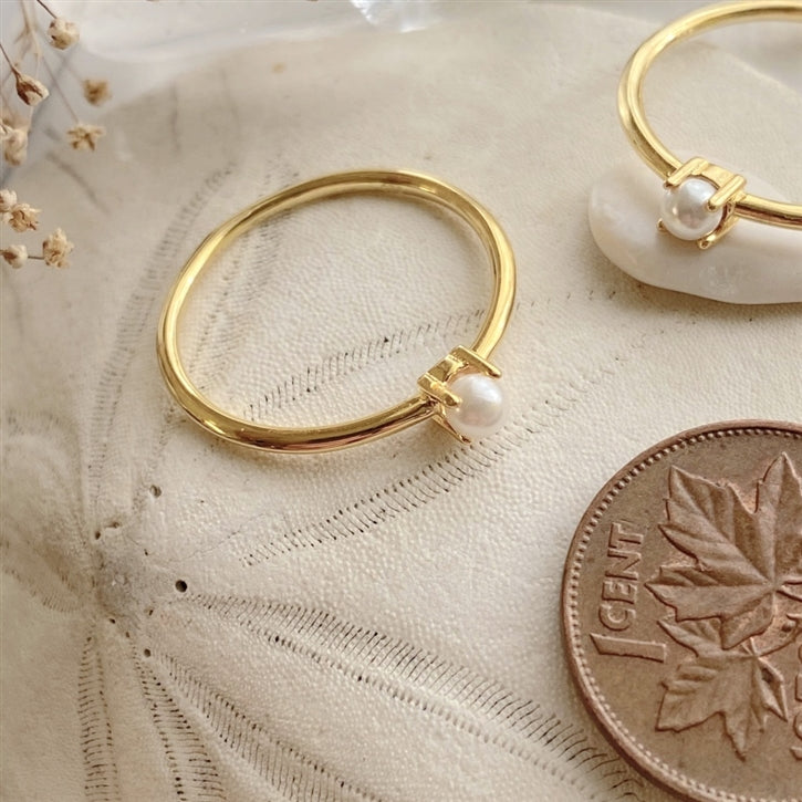 Dainty Pearl Ring in Gold Vermeil