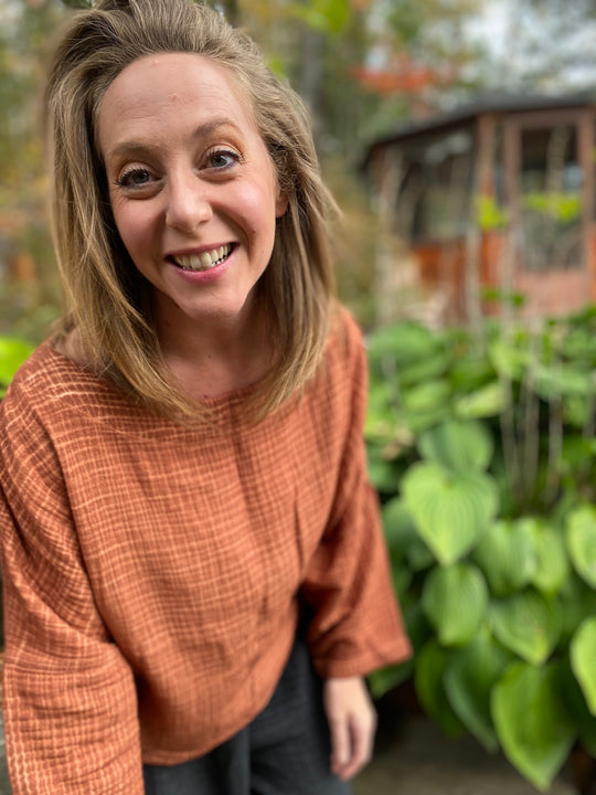 Turkish Cotton Crinkle Long Sleeve Boat Top - One-Sized - Terracotta