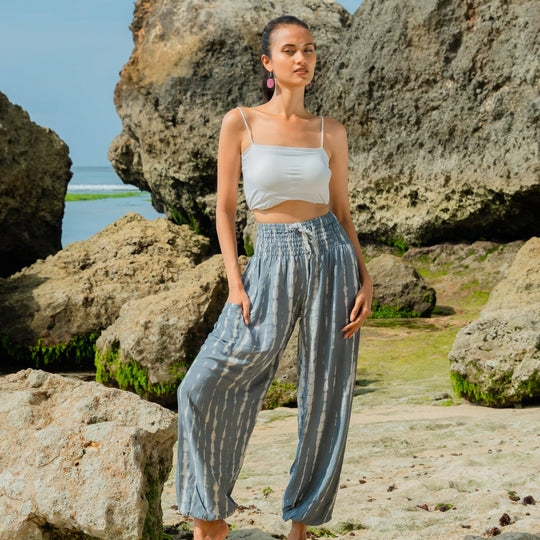 Bone Tie Dye Bali Pants - Grey & White