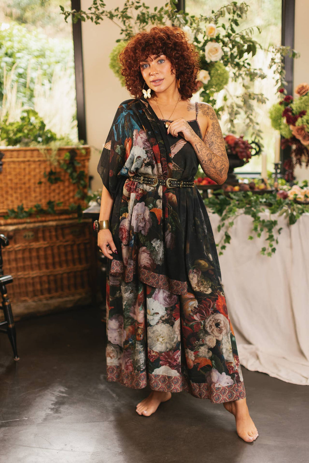 Flight of Fancy Bohéme Long Maxi Slip Dress w/Hummingbirds