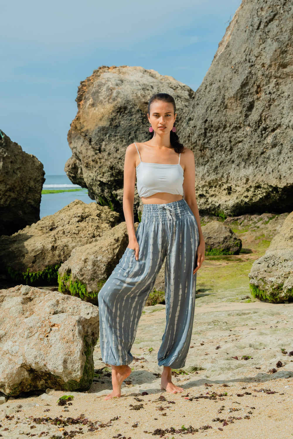 Bone Tie Dye Bali Pants - Grey & White