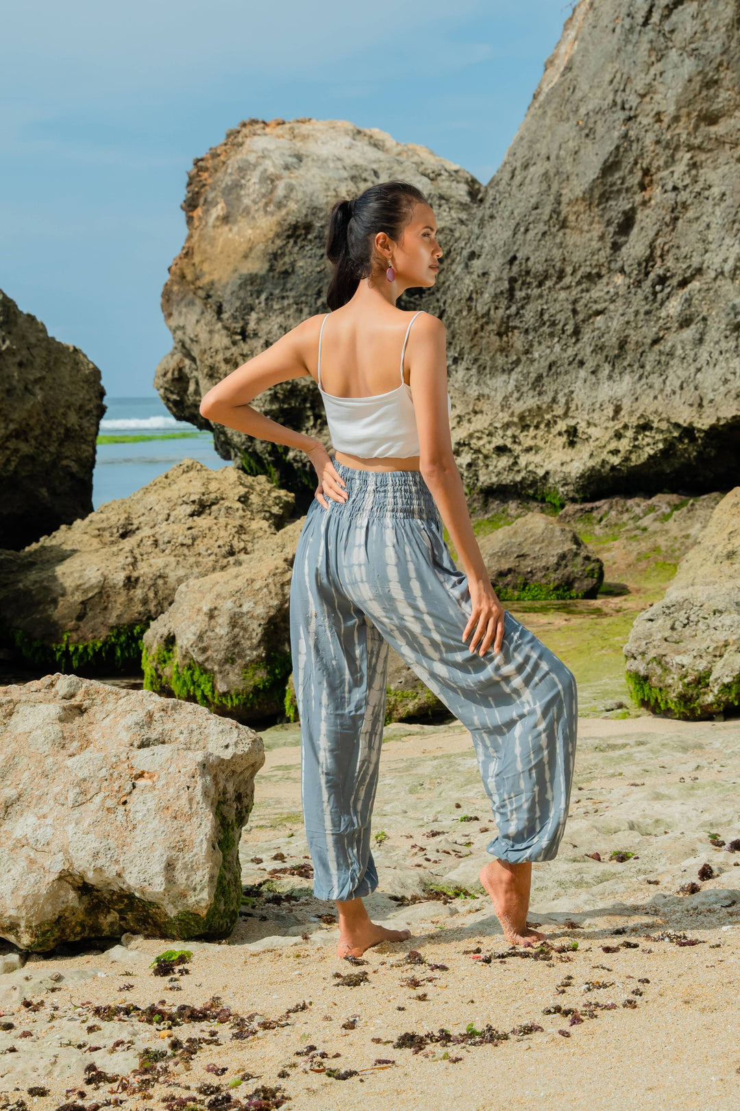 Bone Tie Dye Bali Pants - Grey & White