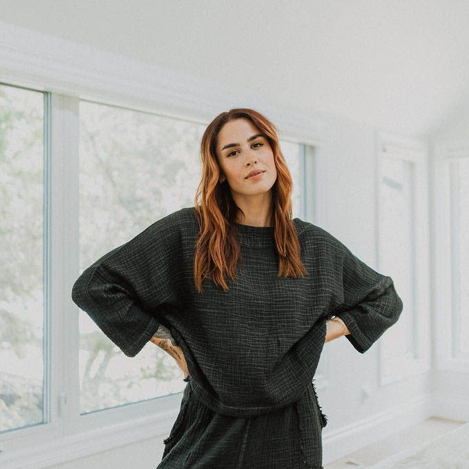 Turkish Cotton Crinkle Long Sleeve Boat Top - One-Sized - Black