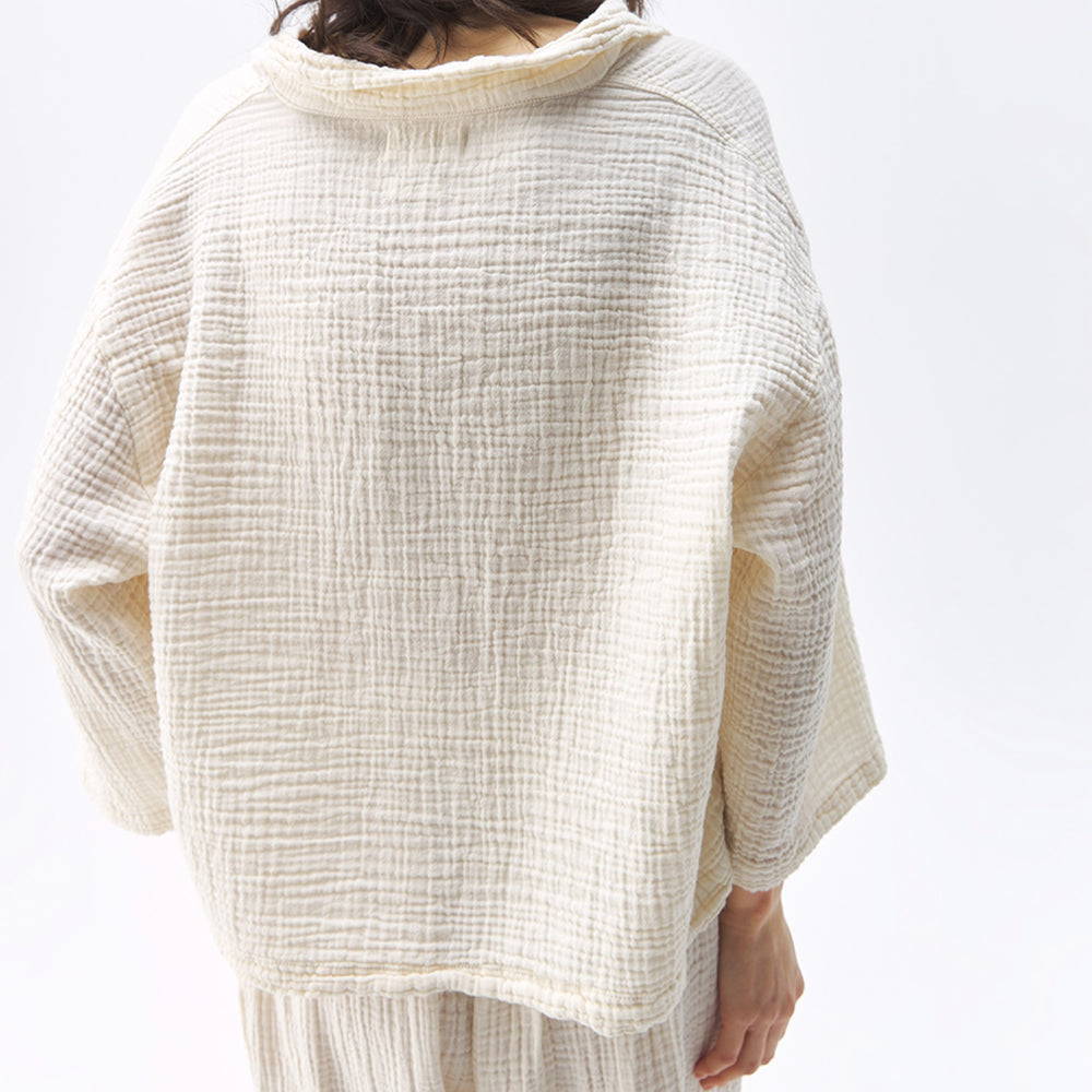 Crinkle Shirt Blouse - One-Sized - Cream