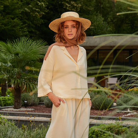 Crinkle Shirt Blouse - One-Sized - Cream