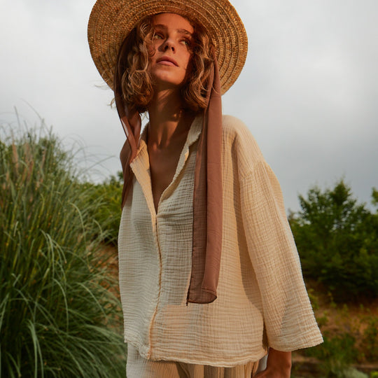 Crinkle Shirt Blouse - One-Sized - Cream