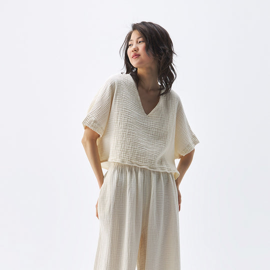 Crinkle Crop Top - One-Sized - Cream