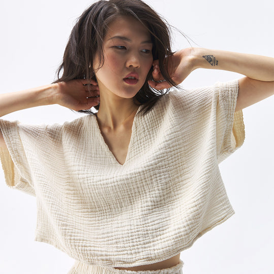 Crinkle Crop Top - One-Sized - Cream