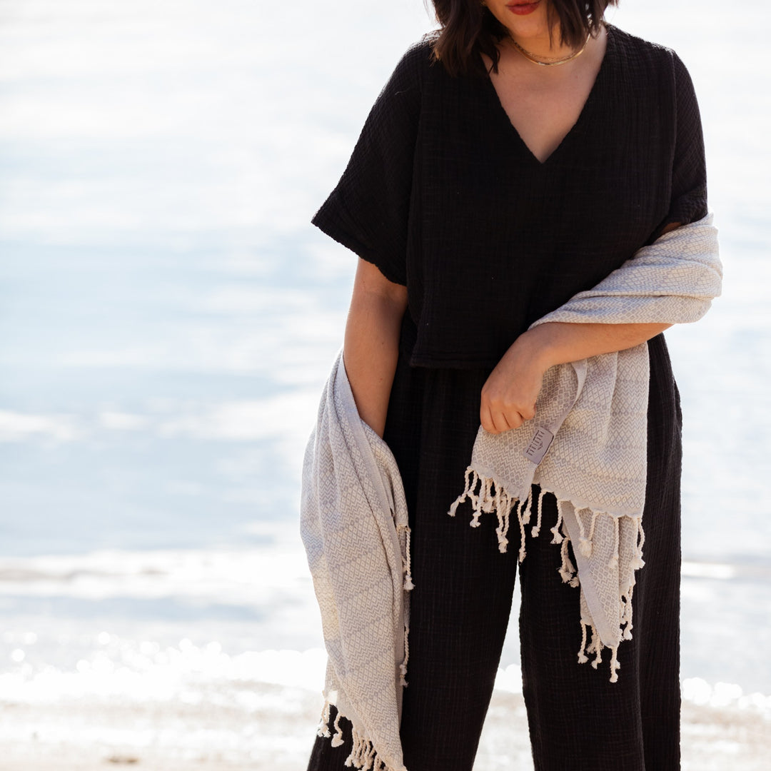 Turkish Cotton Crinkle Crop Top - One-Sized - Black