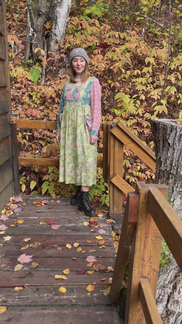 autumn patchwork dress a line Women's Velvet A-Line Patchwork Midi Dress Autumn