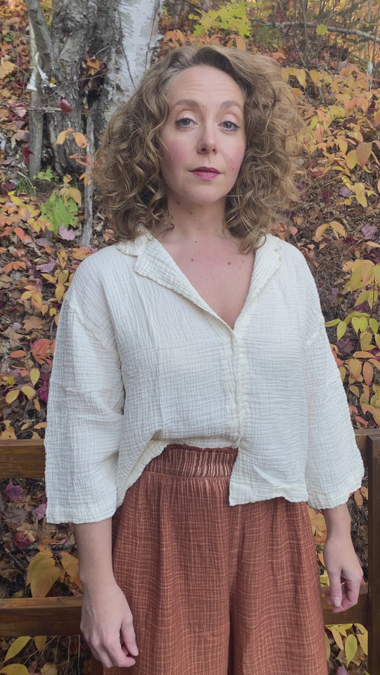 Crinkle Shirt Blouse - One-Sized - Cream