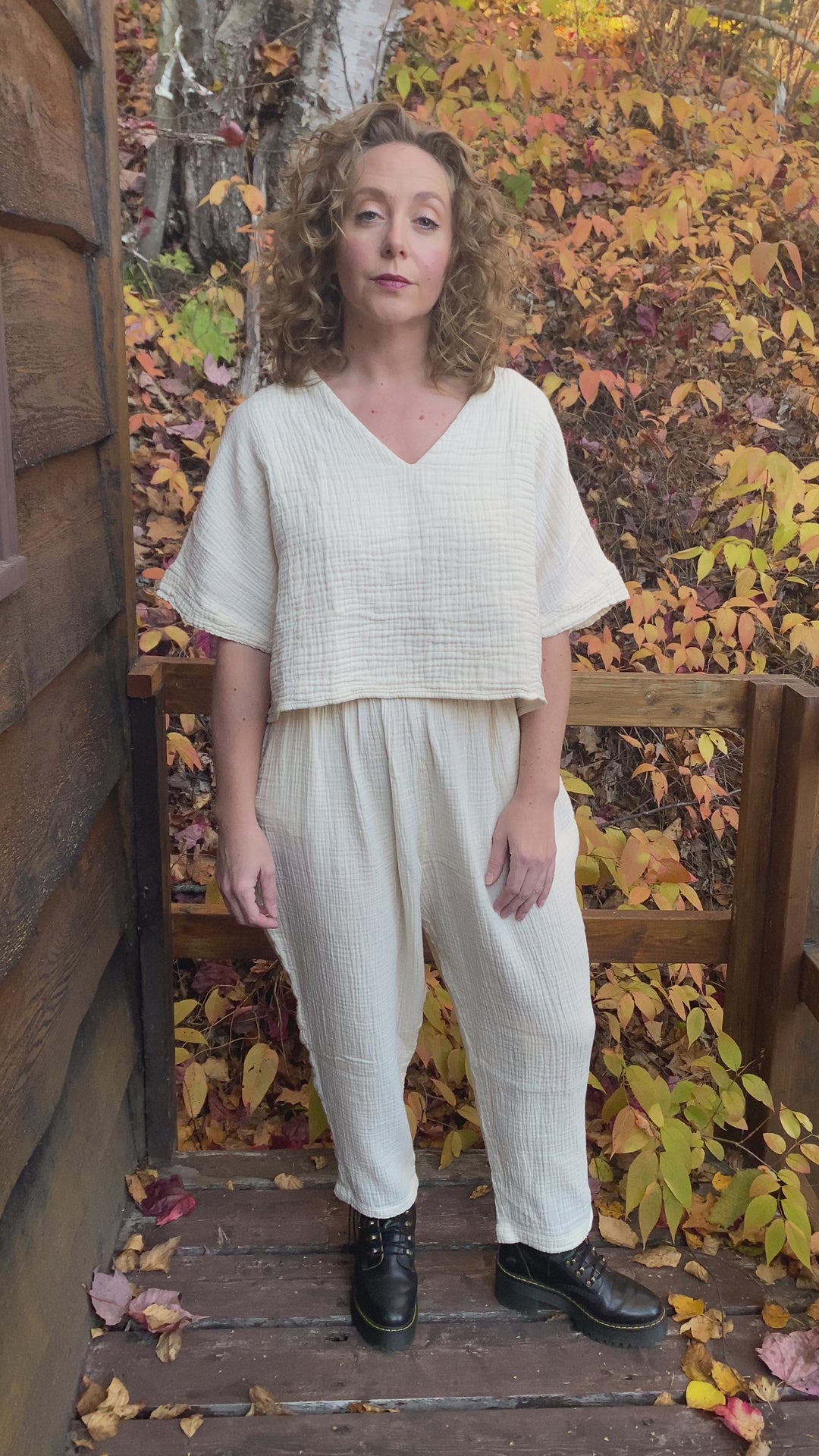 Crinkle Crop Top - One-Sized - Cream
