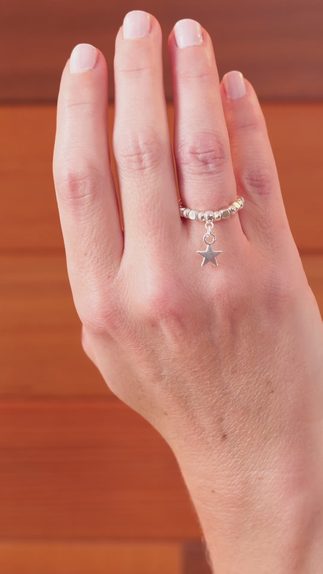 Elasticated Star Charm Ring In Silver Plate