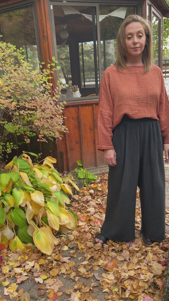 Turkish Cotton Crinkle Palazzo Pants - One-Sized - Black
