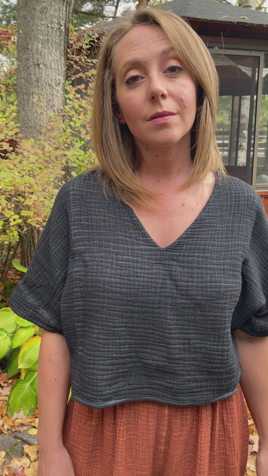 Turkish Cotton Crinkle Crop Top - One-Sized - Black